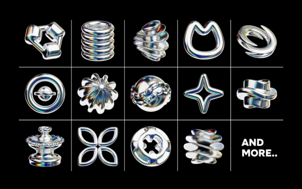 11 Chrome Abstract Shape 3D Icon Pack