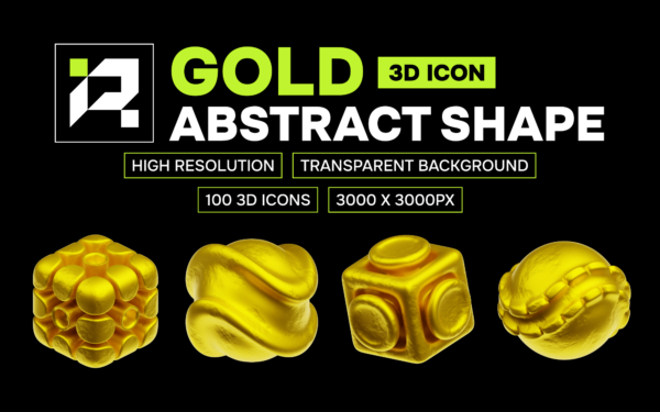 Gold Abstract Shape 3D Icon Pack