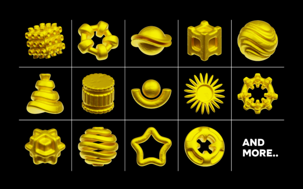 Gold Abstract Shape 3D Icon Pack