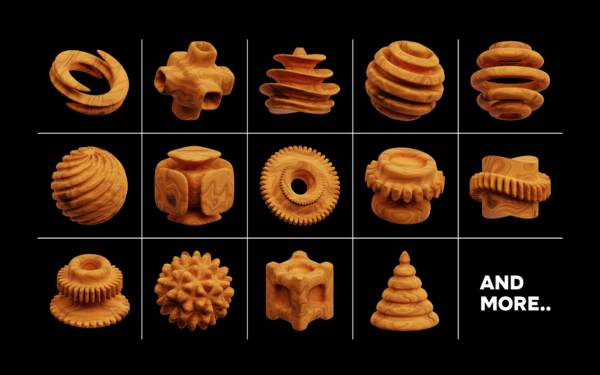 35 Wood Abstract Shape 3D Icon Pack